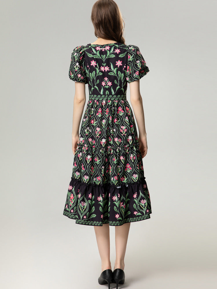 A-line midi dress in multicolour botanical print — FreyaVibe
