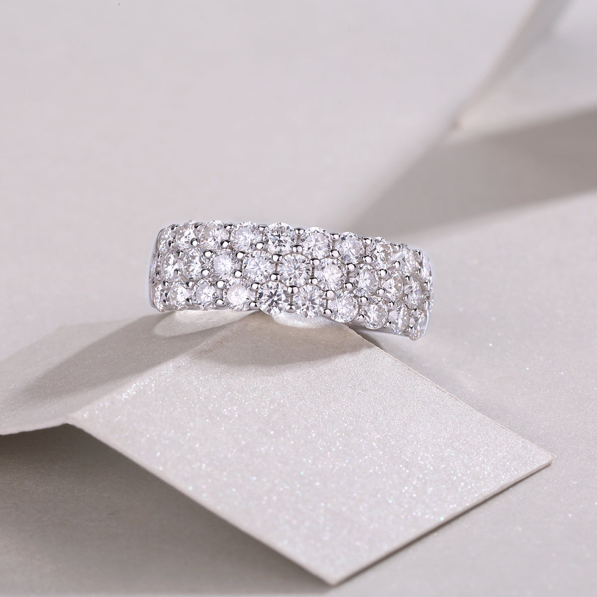 Phantom moissanite wedding ring S925 silver platinum finish on white background