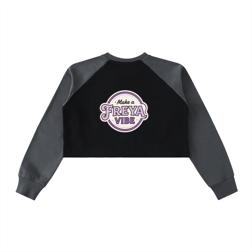 FreyaVibe Raw-Hem Colour-Block Raglan Crop Sweatshirt