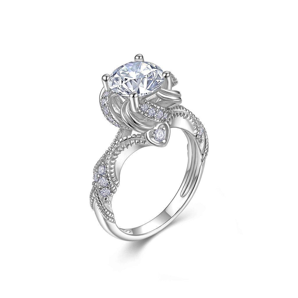 2-carat moissanite ring close-up brilliant cut stone platinum plated silver band