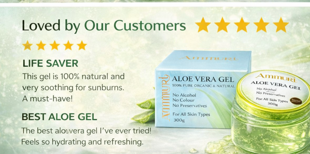 Ammuri Organic Aloe Vera Gel 300g – Pure Hydration for Face, Body & Hair